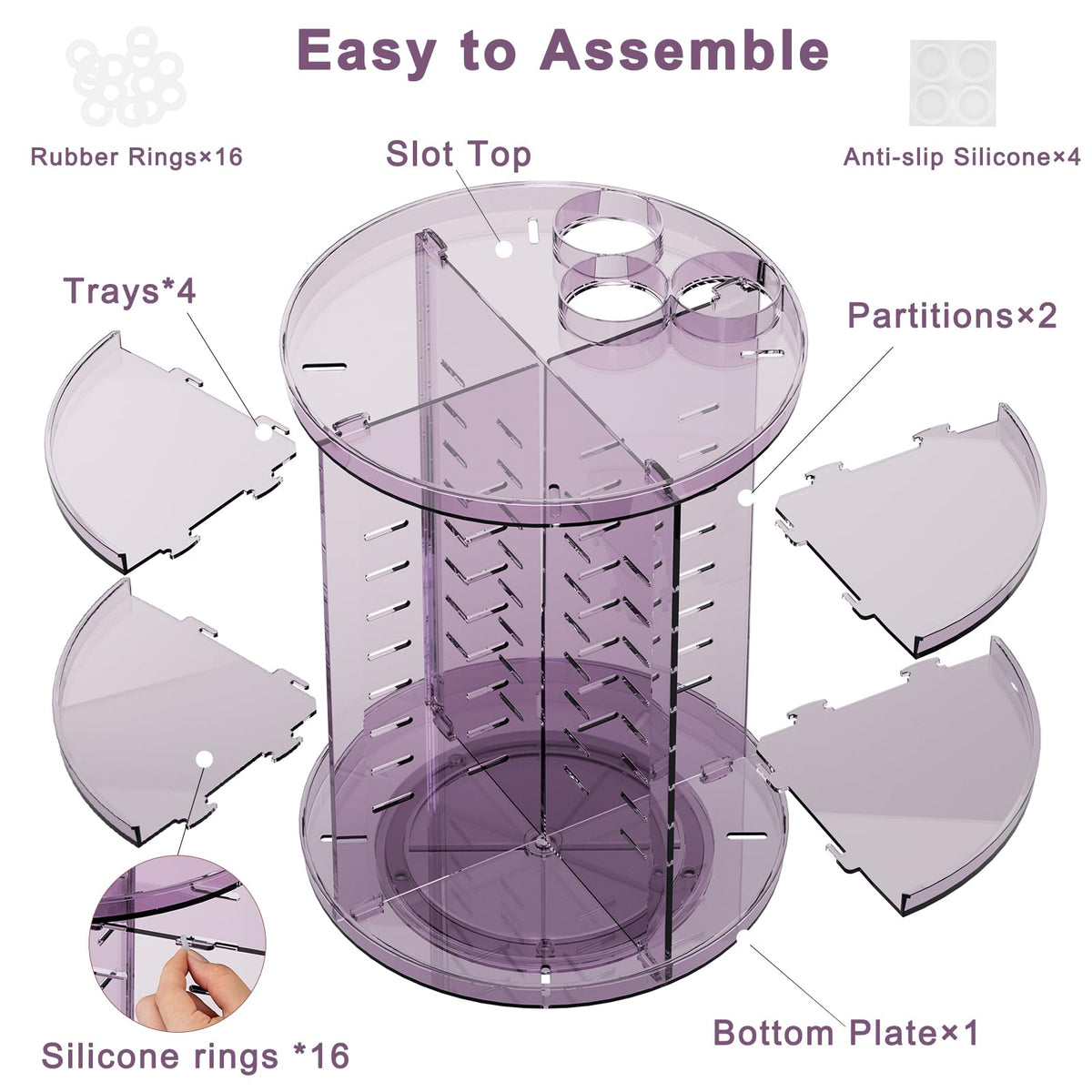 Jiavarry Rotating Makeup Organizer assembled with silicone rings