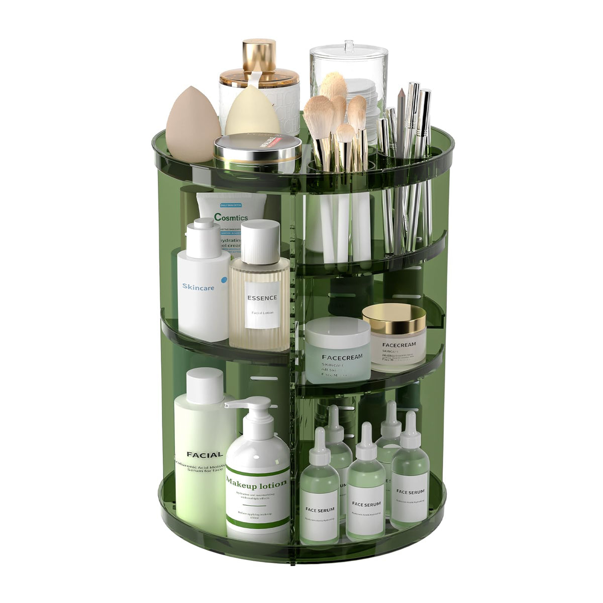Jiavarry Rotating Makeup Organizer clear green front view