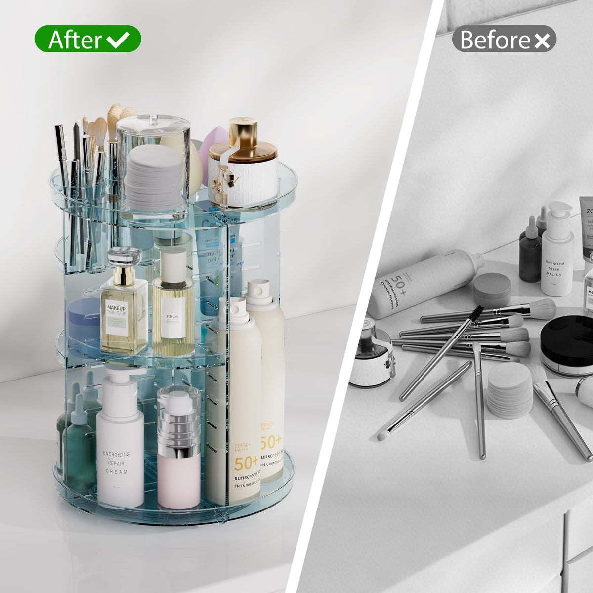 Jiavarry Rotating Makeup Organizer disassembled for easy cleaning