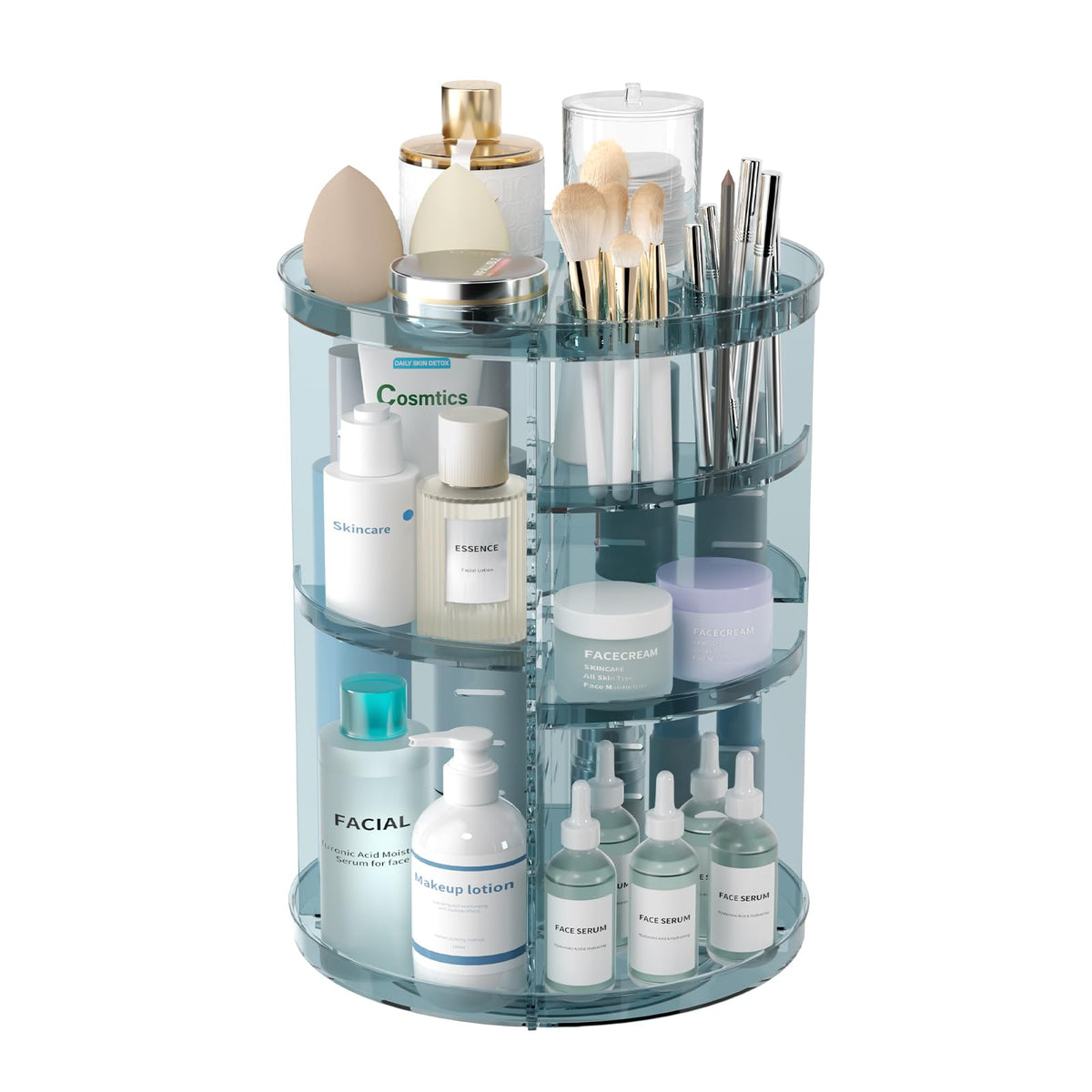 Jiavarry Rotating Makeup Organizer front view with adjustable layers