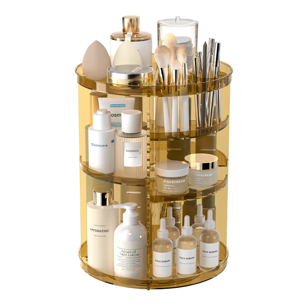 Jiavarry Rotating Makeup Organizer front view with adjustable layers