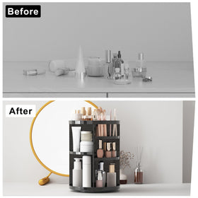 Jiavarry Rotating Makeup Organizer in a bathroom setting