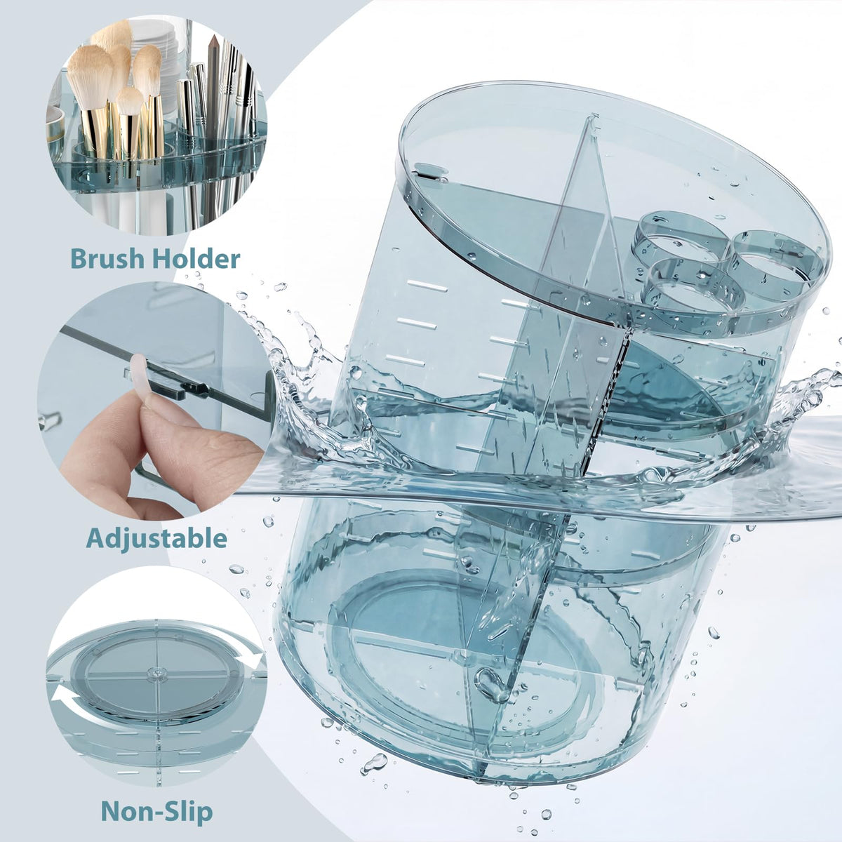 Jiavarry Rotating Makeup Organizer in a bathroom setting