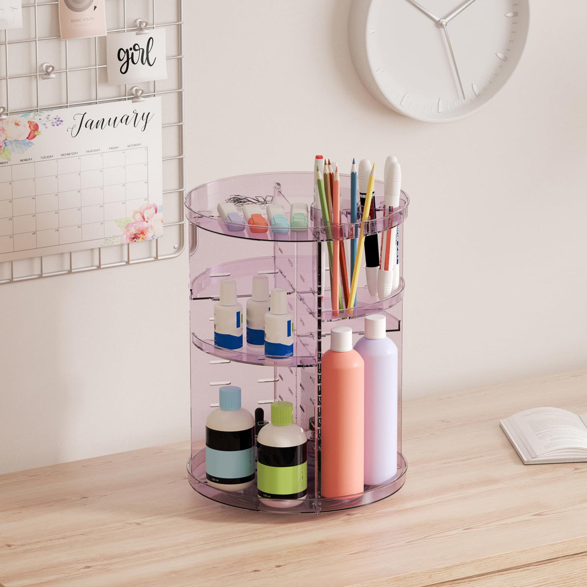 Jiavarry Rotating Makeup Organizer in clear purple colour