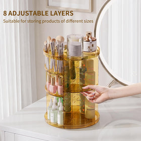 Jiavarry Rotating Makeup Organizer side view showcasing brush holder