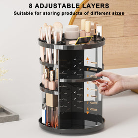 Jiavarry Rotating Makeup Organizer side view showcasing storage compartments