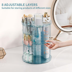Jiavarry Rotating Makeup Organizer side view showing storage compartments