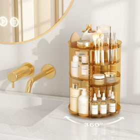 Jiavarry Rotating Makeup Organizer top view displaying storage compartments