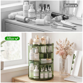Jiavarry Rotating Makeup Organizer top view with skincare products