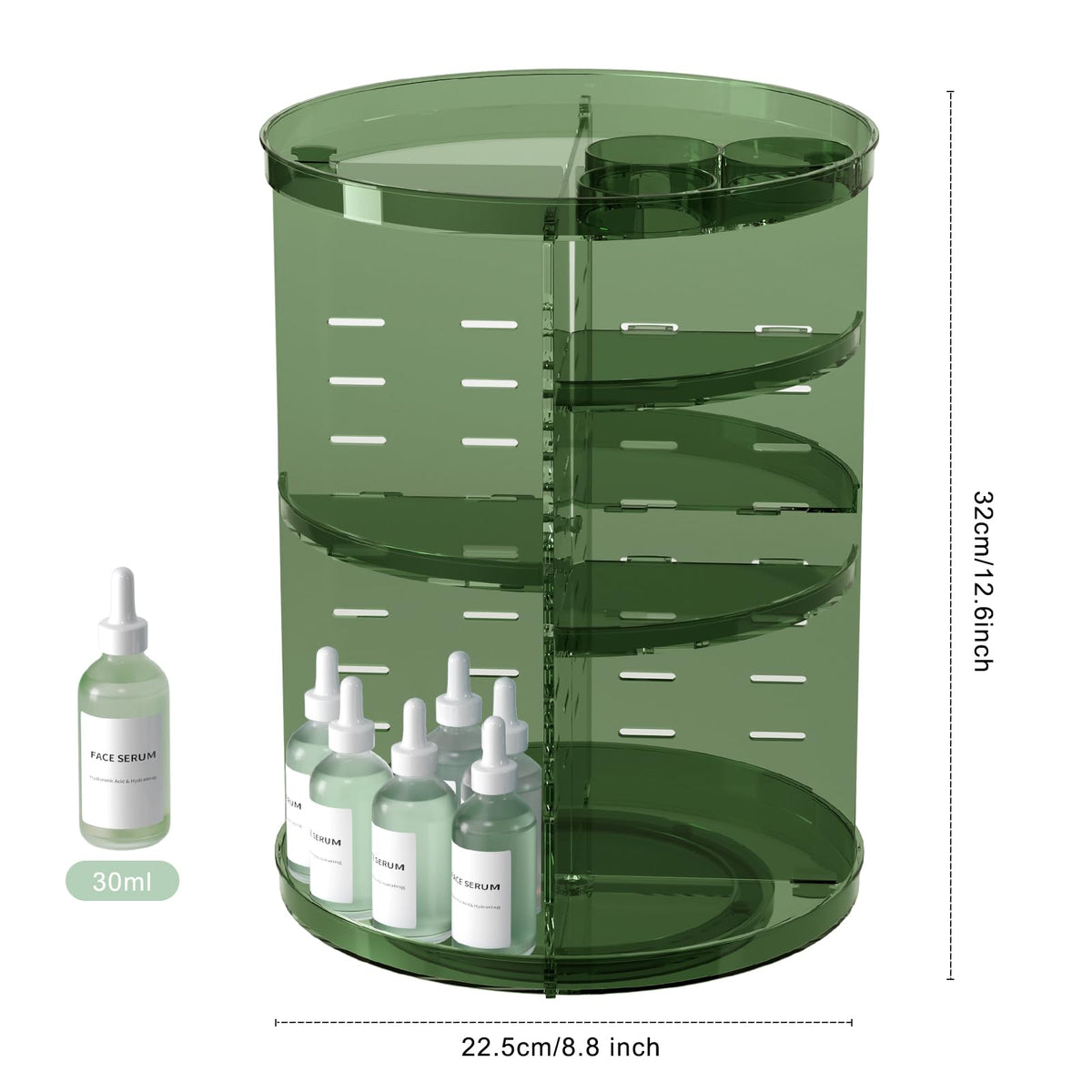 Jiavarry Rotating Makeup Organizer with makeup brushes and lipsticks