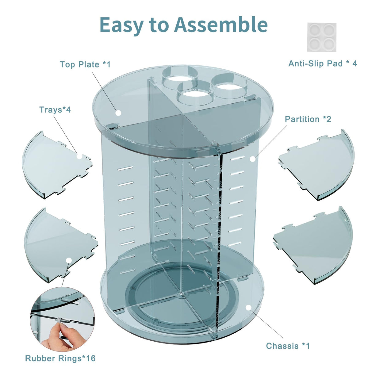 Jiavarry Rotating Makeup Organizer with silicone ring detail