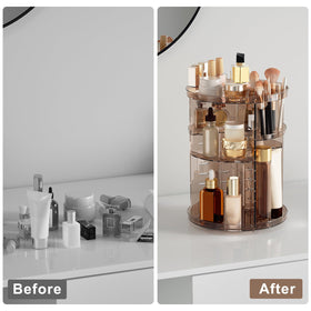 Jiavarry Rotating Makeup Organizer with skincare products inside