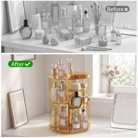 Jiavarry Rotating Makeup Organizer with skincare products organized