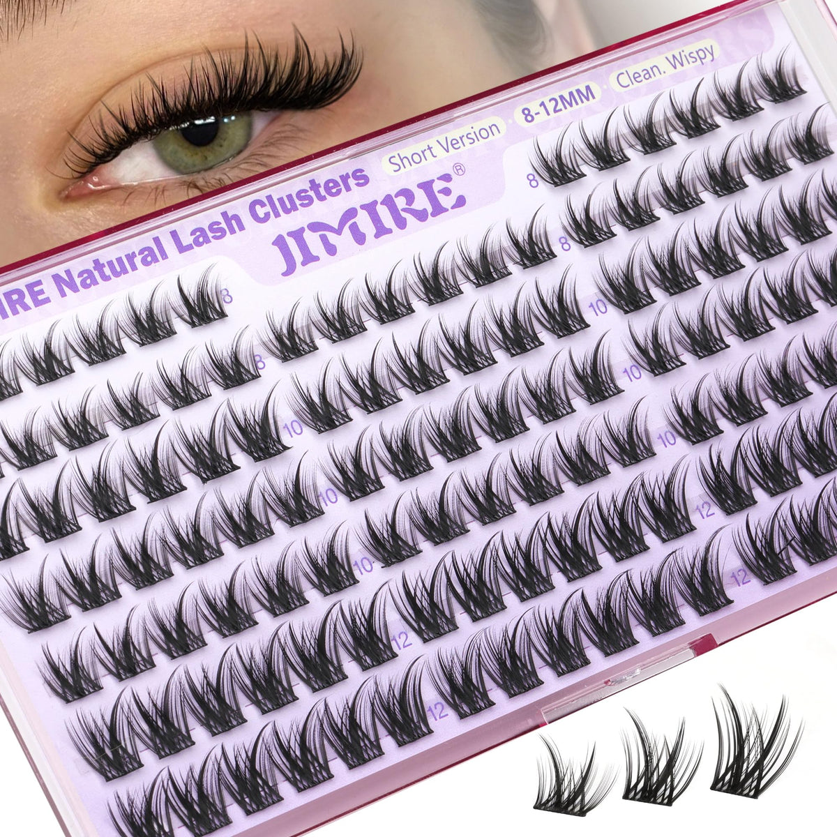 JIMIRE 8-12MM lash clusters front view with packaging