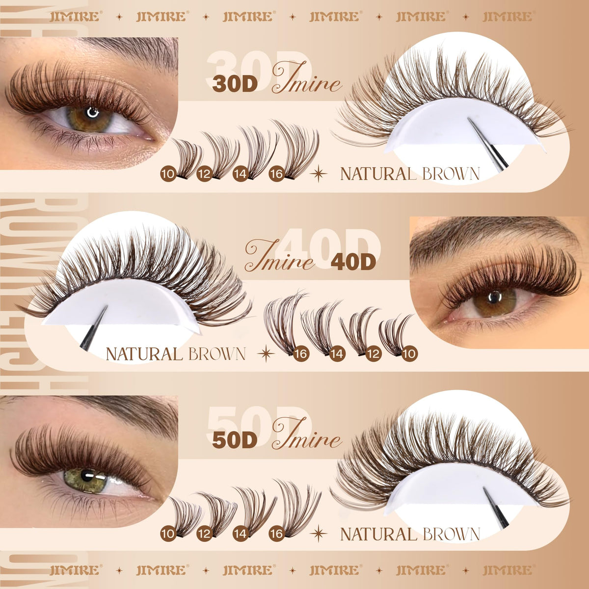 JIMIRE Brown Lash Clusters 30D style close-up