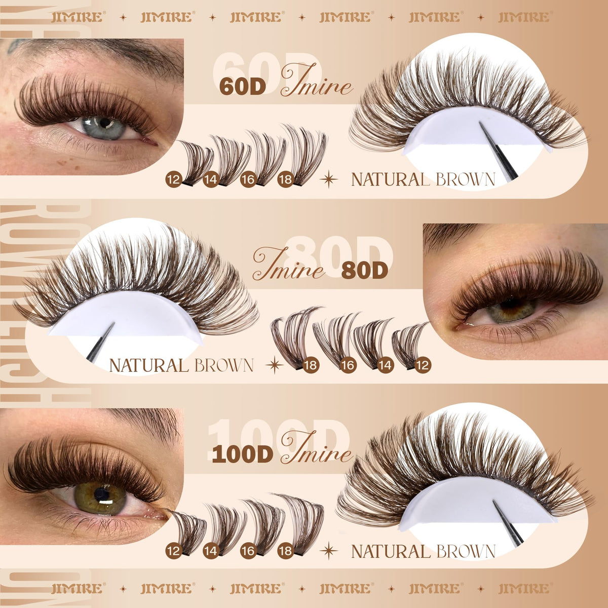 JIMIRE Brown Lash Clusters 40D style close-up