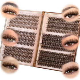 JIMIRE Brown Lash Clusters displayed with varying lengths