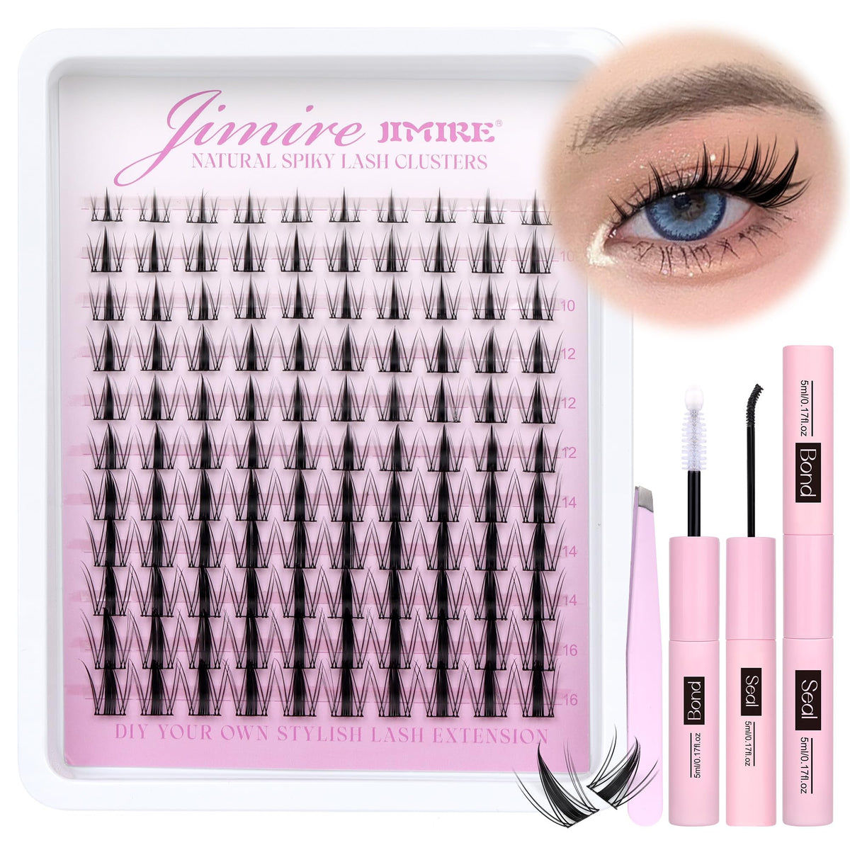 JIMIRE Lash Clusters Kit including 110 pieces and tools