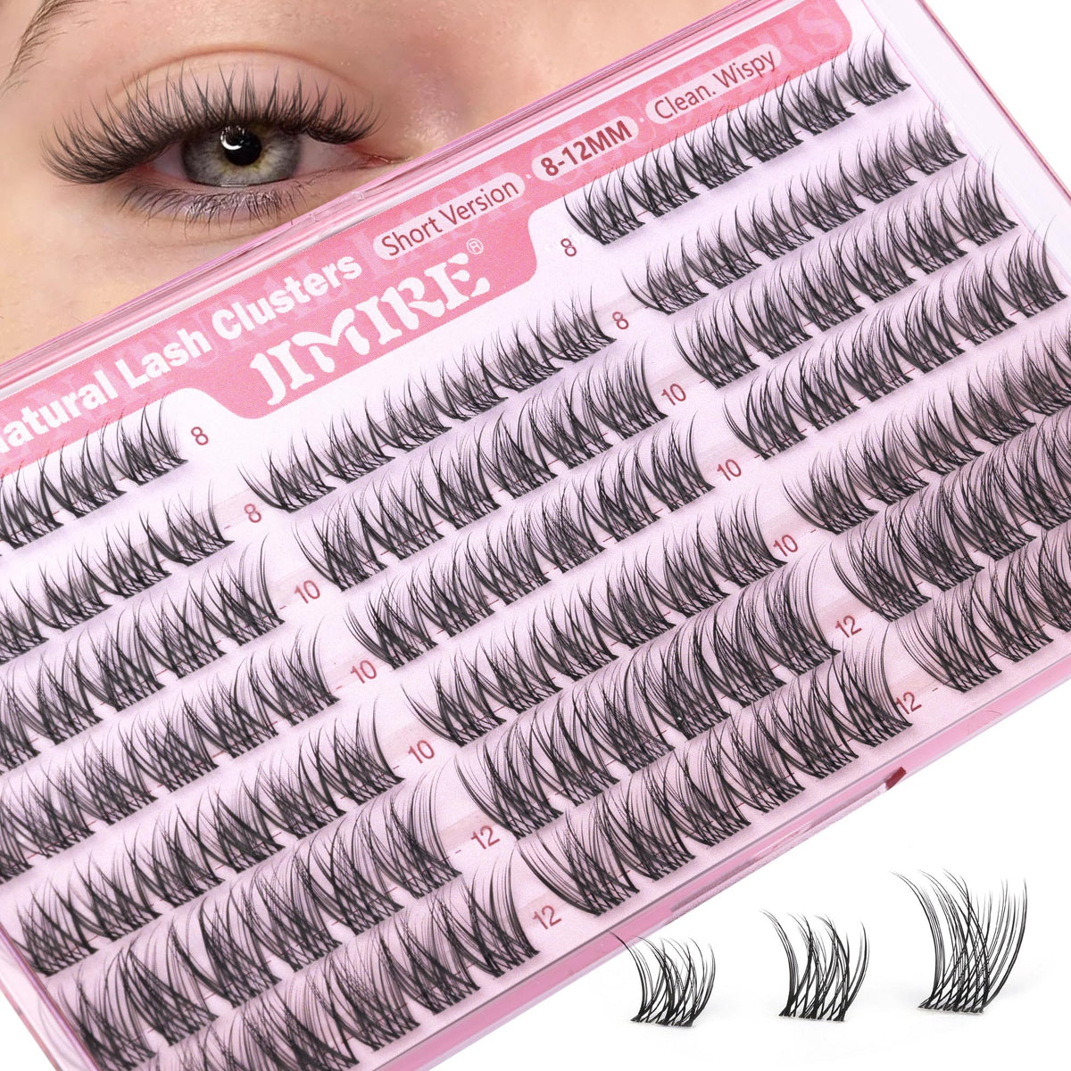 JIMIRE Natural Lash Clusters 8-12MM front view with clear band