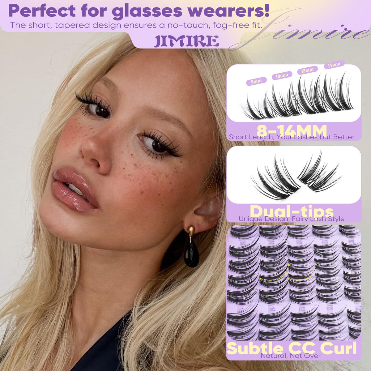 JIMIRE Wispy Lash Clusters on model's eyes