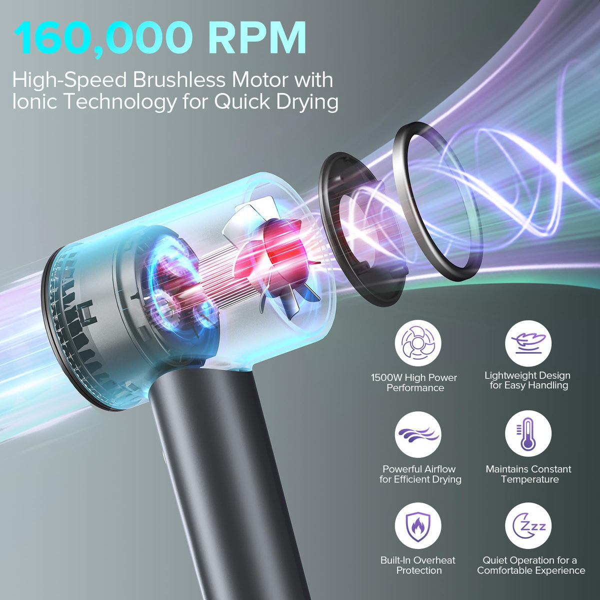 JITOOW Hair Dryer side view showcasing LED controls