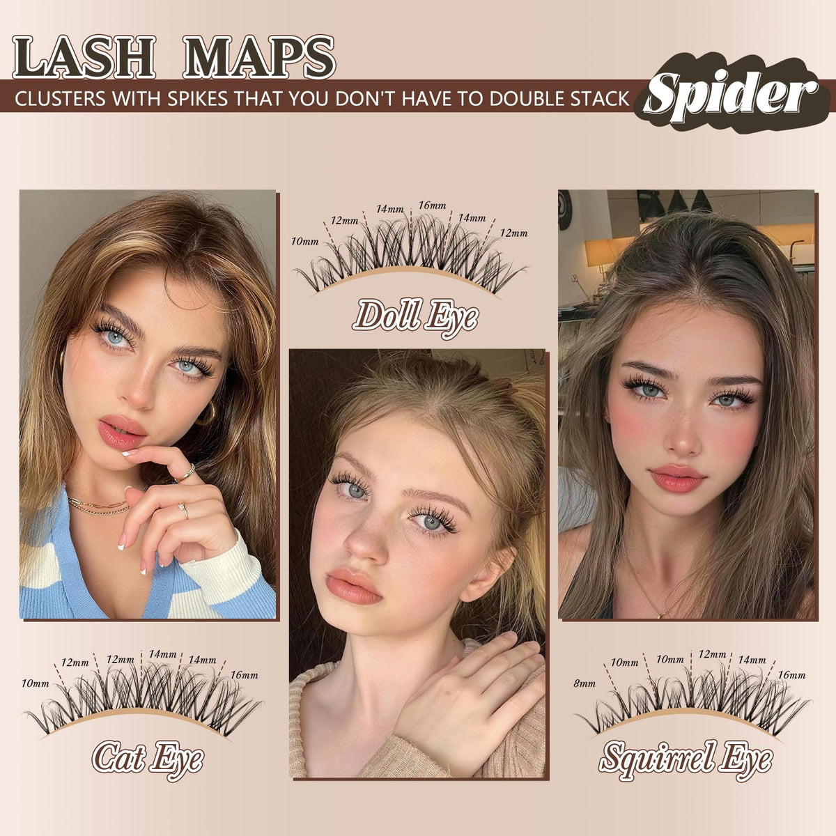 JMS&JMS lash clusters applied to model's eyes for a natural look