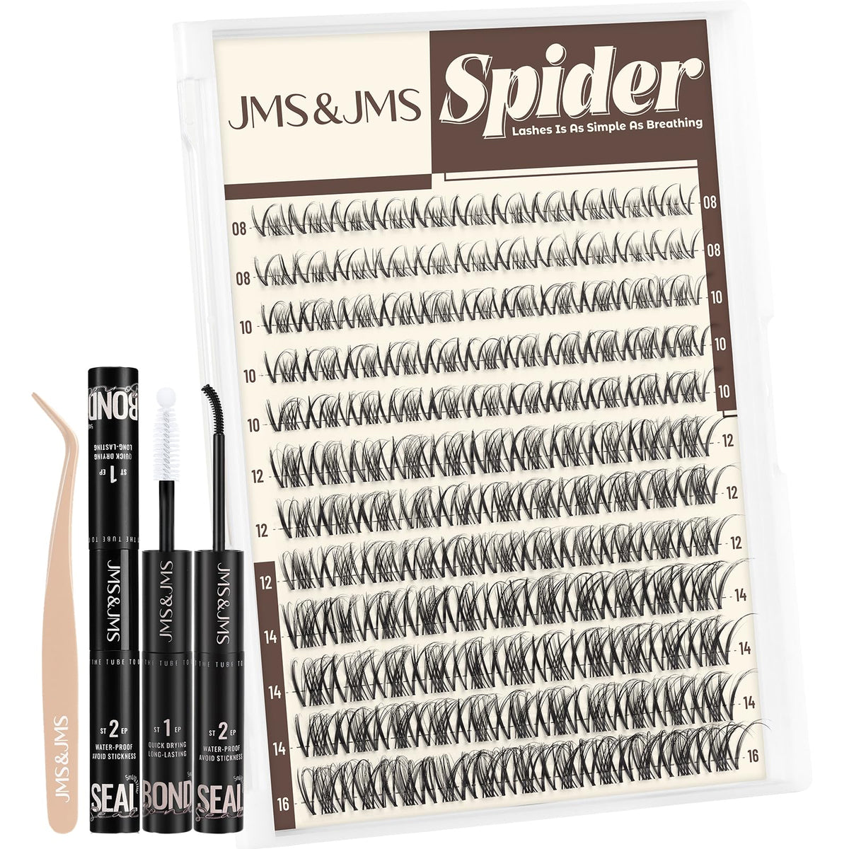JMS&JMS Spider Lash Clusters Kit front view with various lash lengths