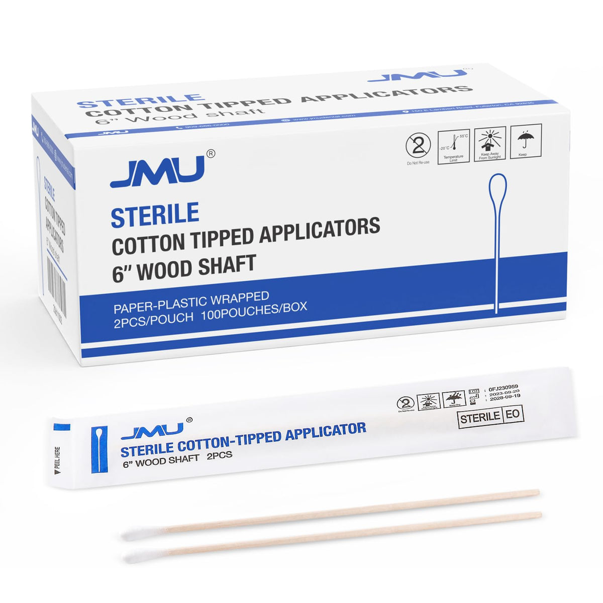 JMU 6 Inch Sterile Cotton Tipped Applicators front view