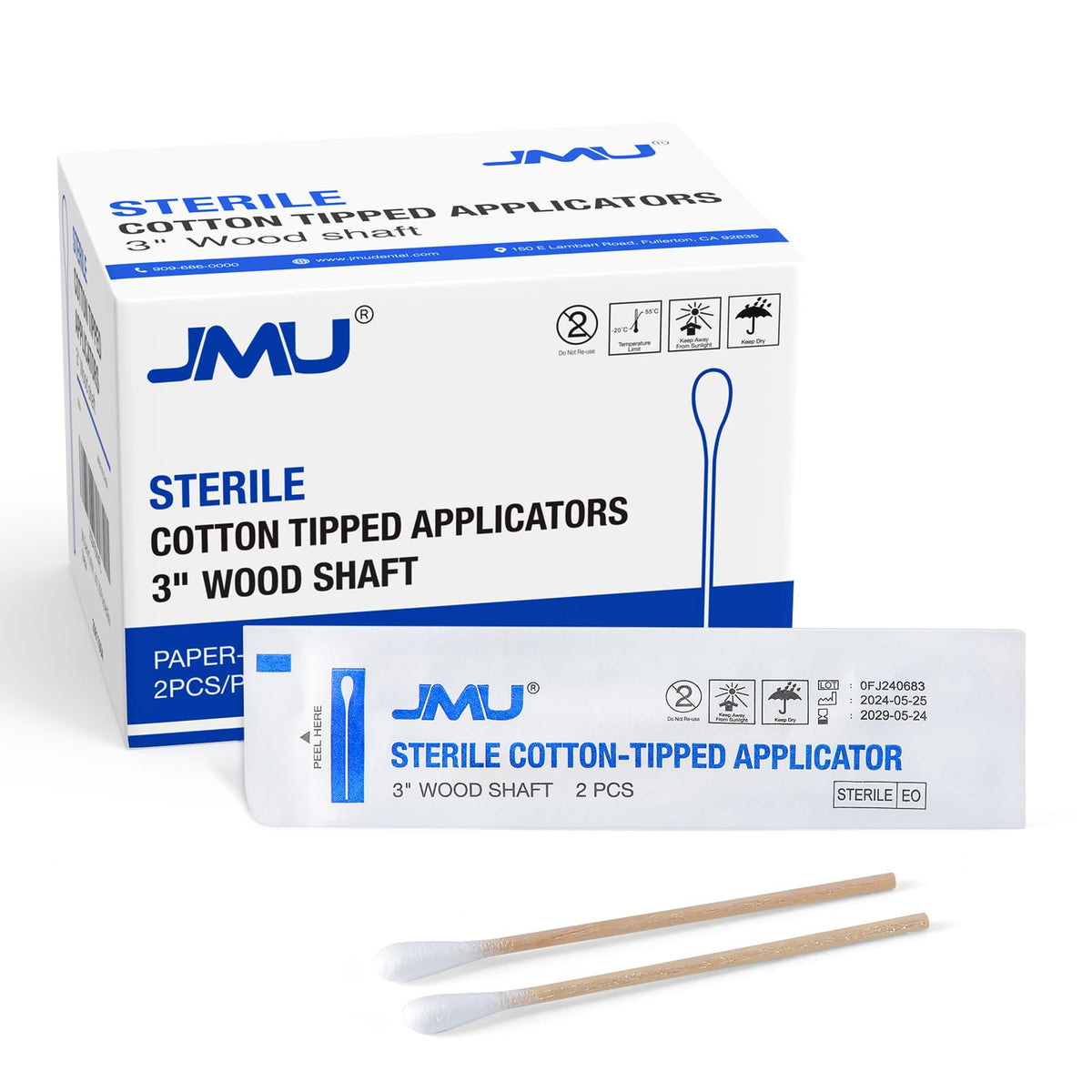 JMU Sterile Cotton Tipped Applicators 200 Count front view