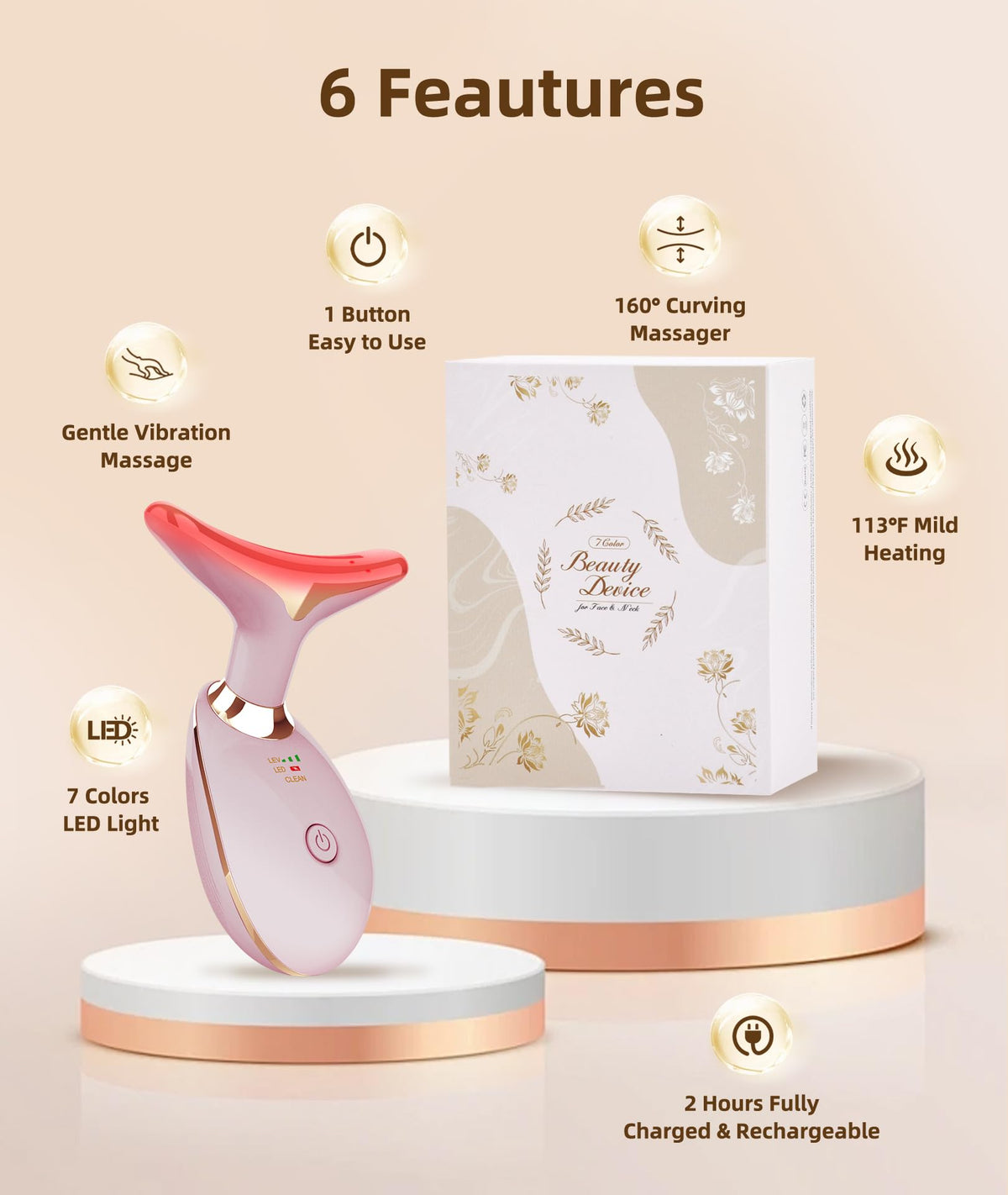 Jobazok Facial Massager showing 7 colour modes