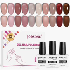 JODSONE 12PCS Gel Nail Polish Set with 10 translucent jelly colours