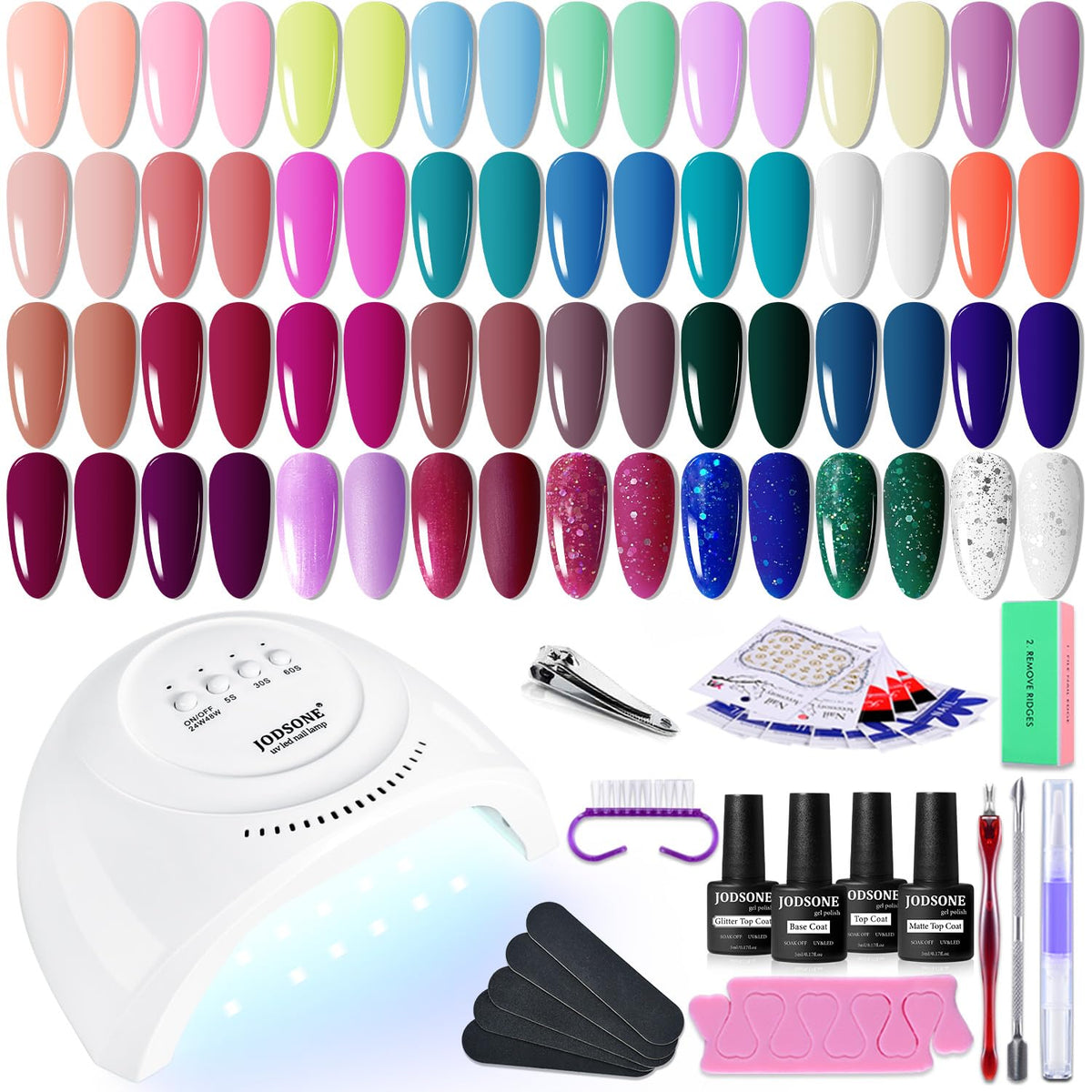 JODSONE 36 PCS Gel Nail Polish Starter Kit with UV lamp and tools