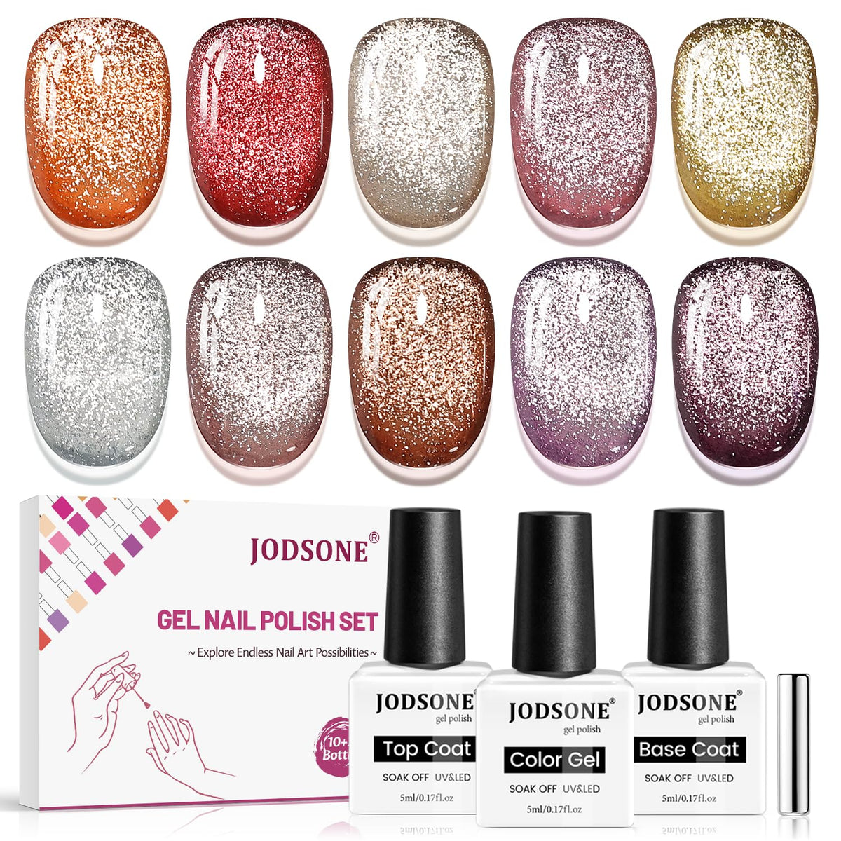 JODSONE Cat Eye Gel Nail Polish Set with 10 bottles and accessories