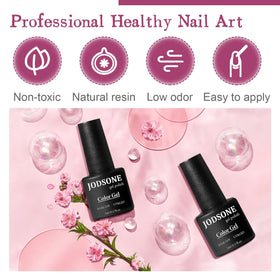 JODSONE gel nail polish bottles arranged by colour