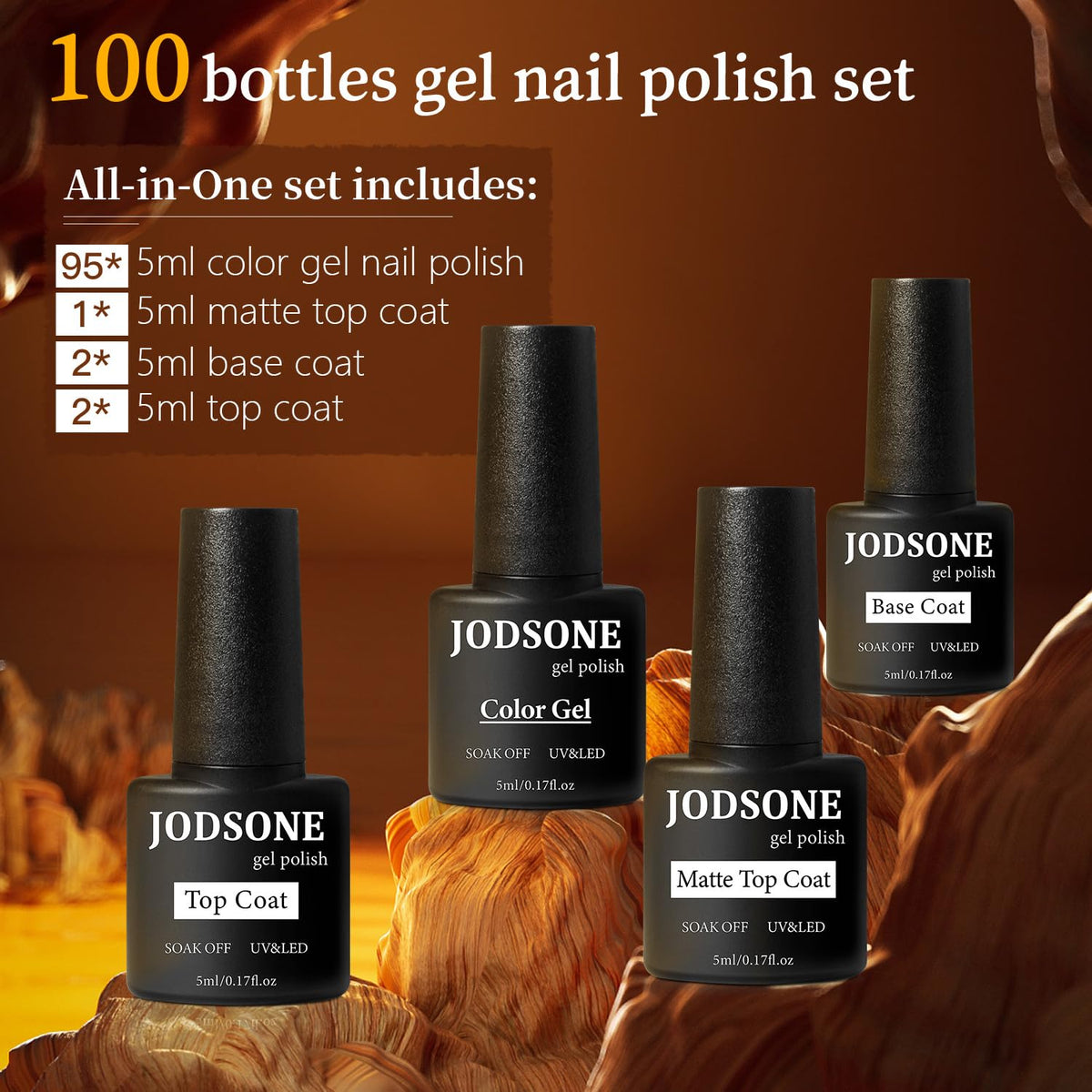 JODSONE Gel Nail Polish bottles with base and top coats