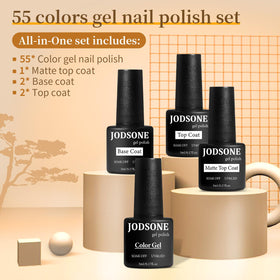 JODSONE gel nail polish bottles with base and top coats