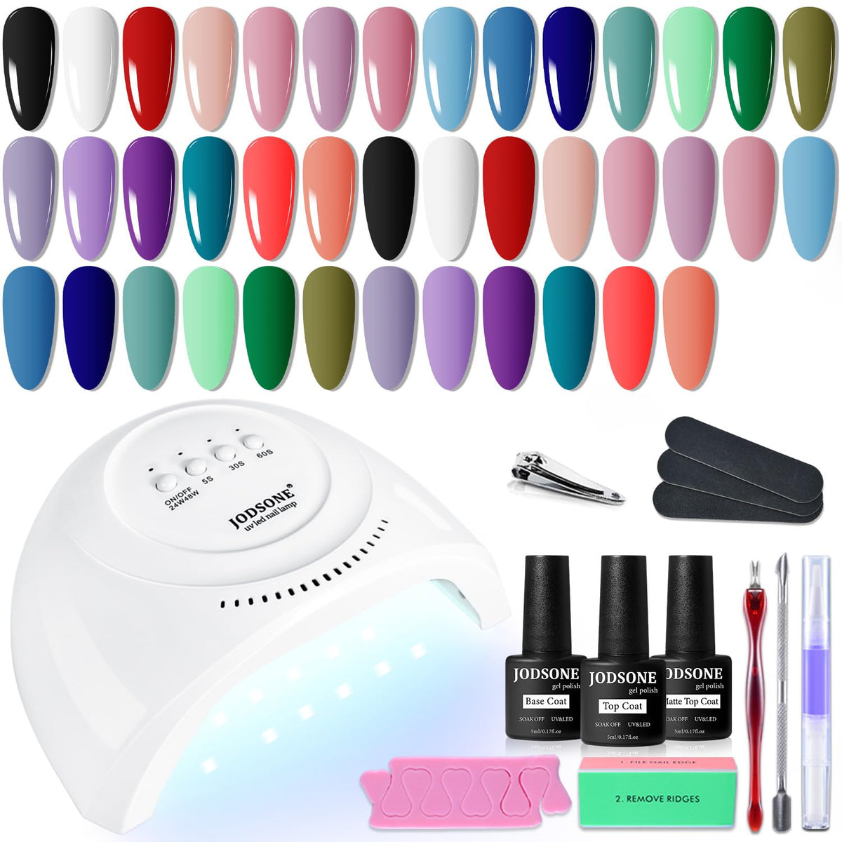 JODSONE gel nail polish kit with 20 colourful bottles and UV lamp