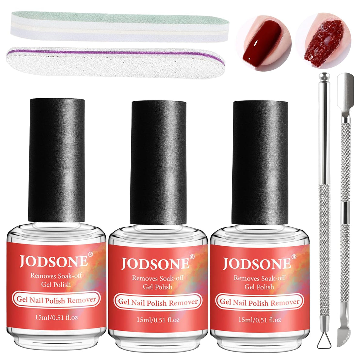 JODSONE Gel Nail Polish Remover Kit with three 15mL bottles