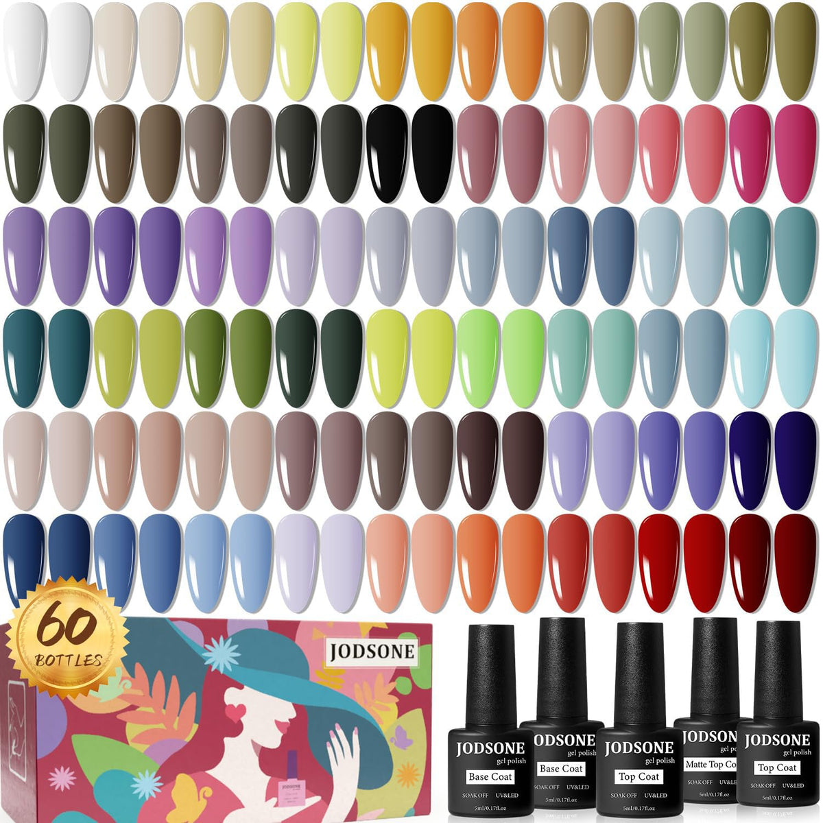 JODSONE Gel Nail Polish Set 60 PCS with colourful bottles