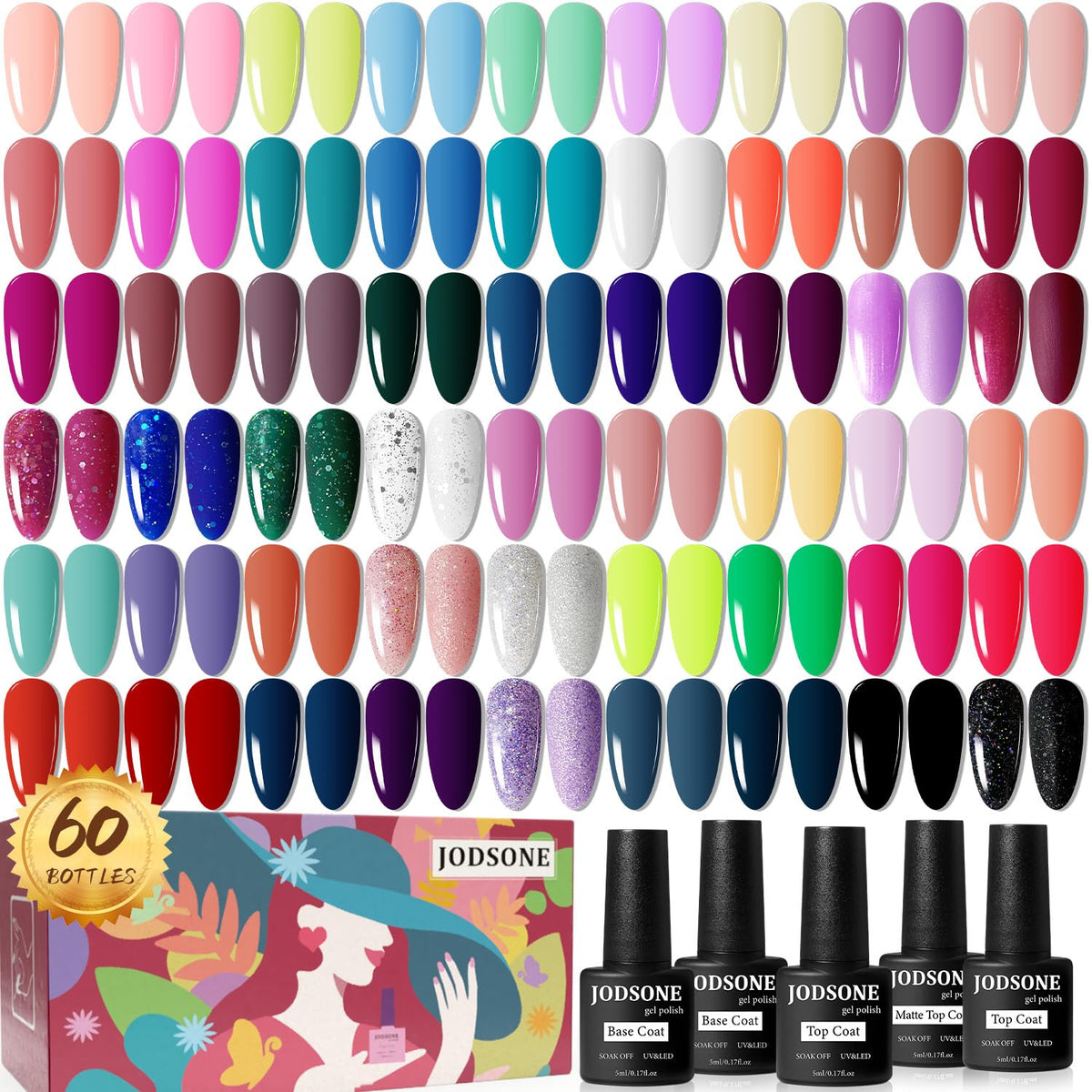 JODSONE Gel Nail Polish Starter Kit 60 PCS front view with assorted colours