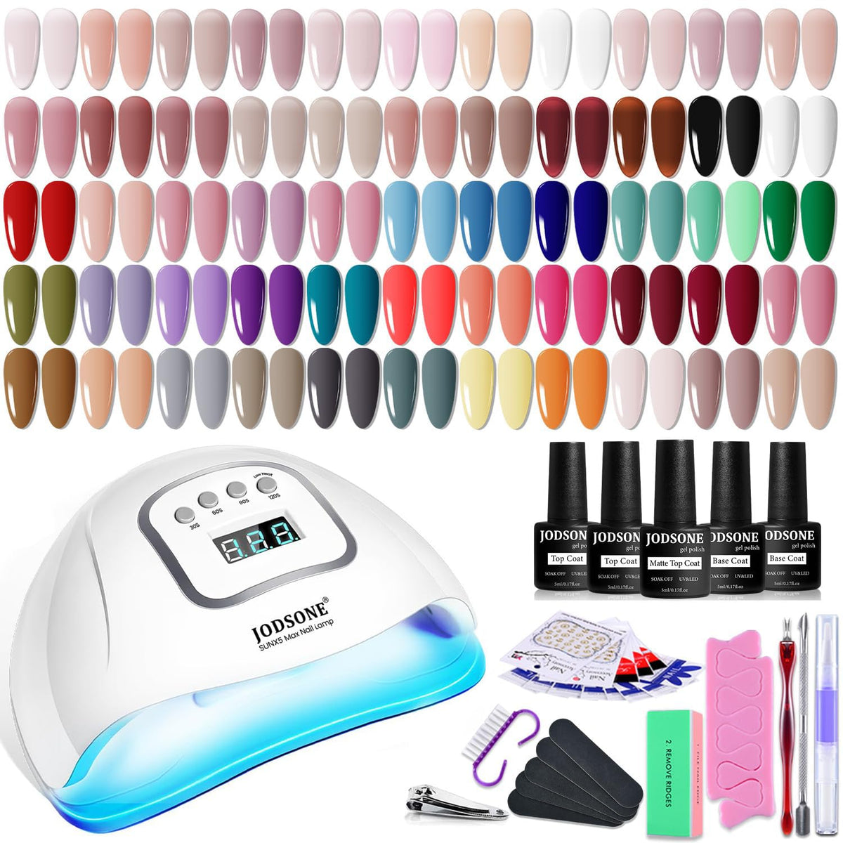 JODSONE Gel Nail Polish Starter Kit with 55 colours and UV lamp