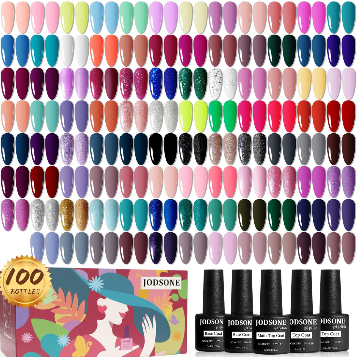 JODSONE Gel Nail Polish Starter Set 100 pieces with colourful bottles