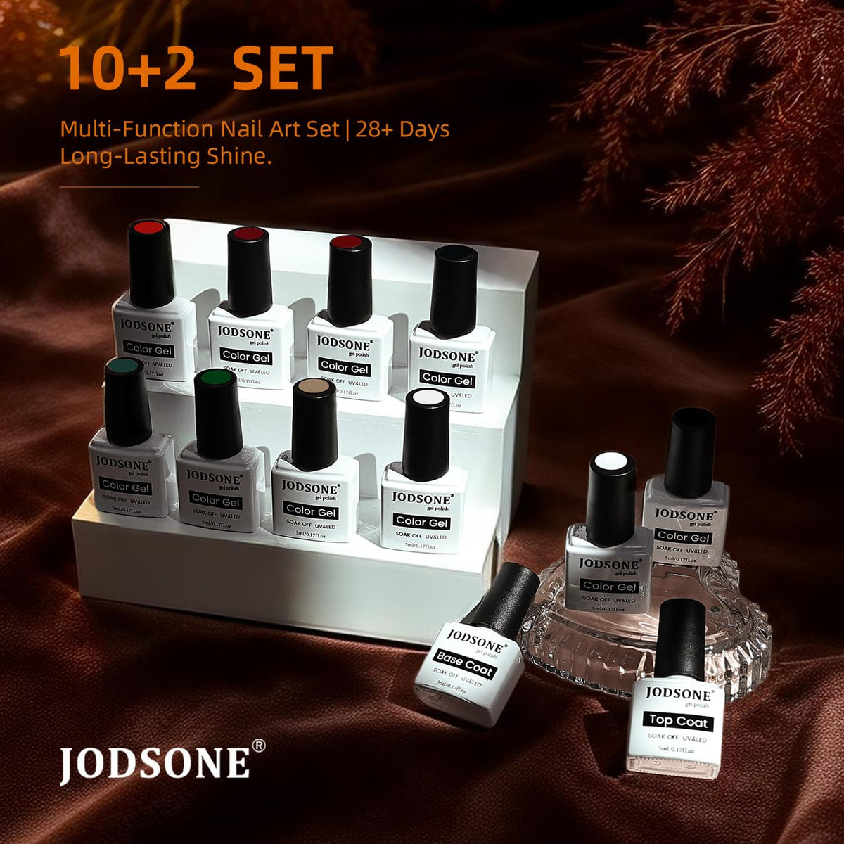 JODSONE gel polish base and top coat bottles