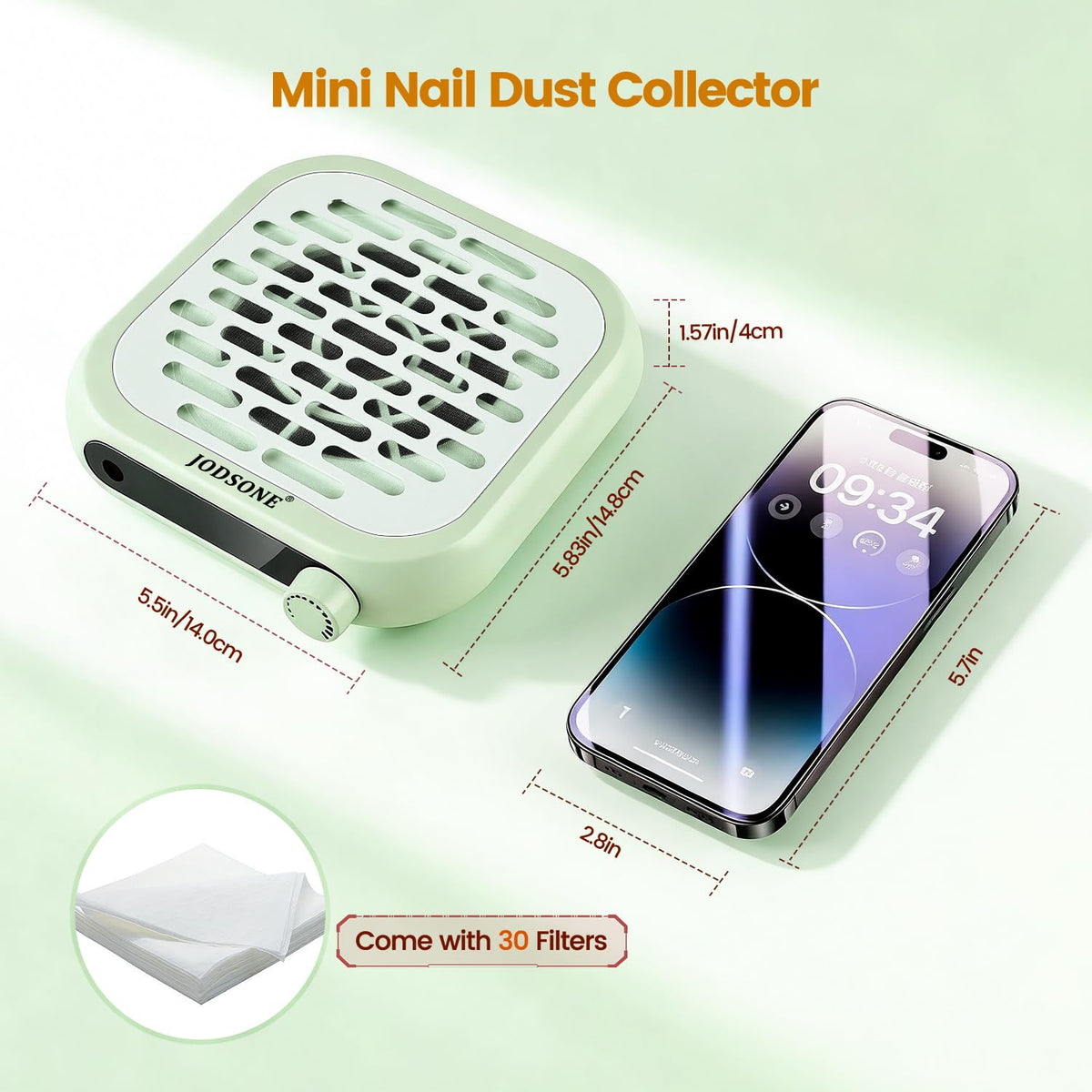 JODSONE Mini Nail Dust Collector side view showing design