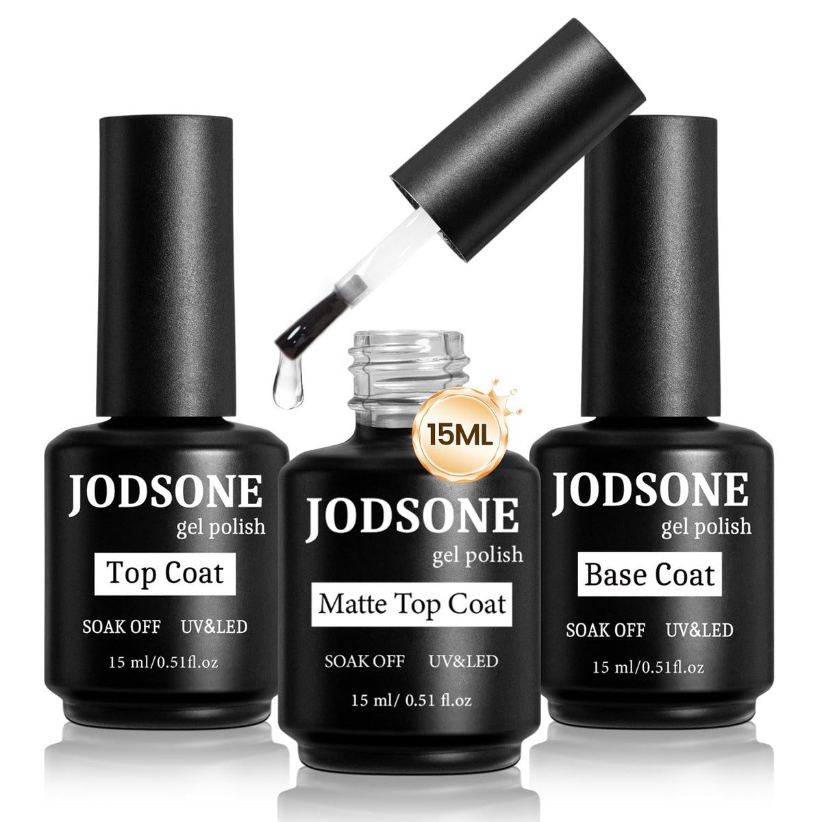 JODSONE Nail Gel Set including base coat, top coat, and matte top coat bottles
