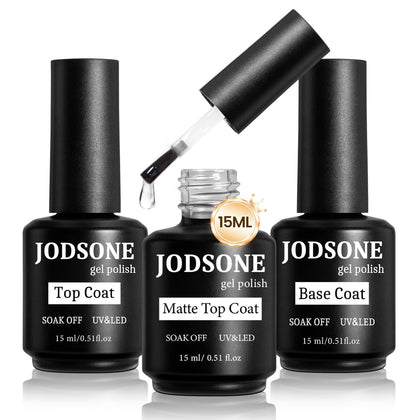 JODSONE Nail Gel Set including base coat, top coat, and matte top coat bottles