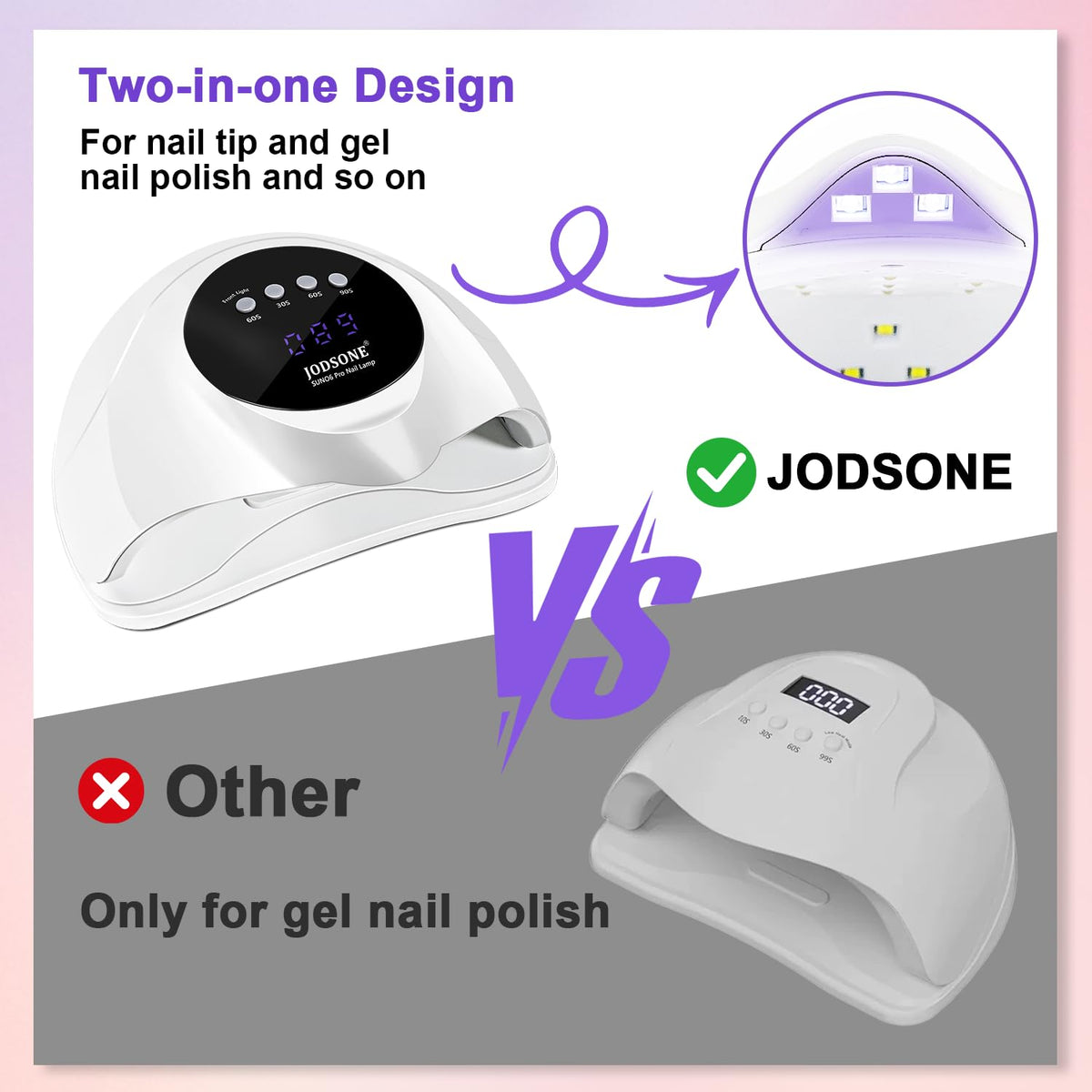 JODSONE Nail Lamp side view showcasing the smart sensor