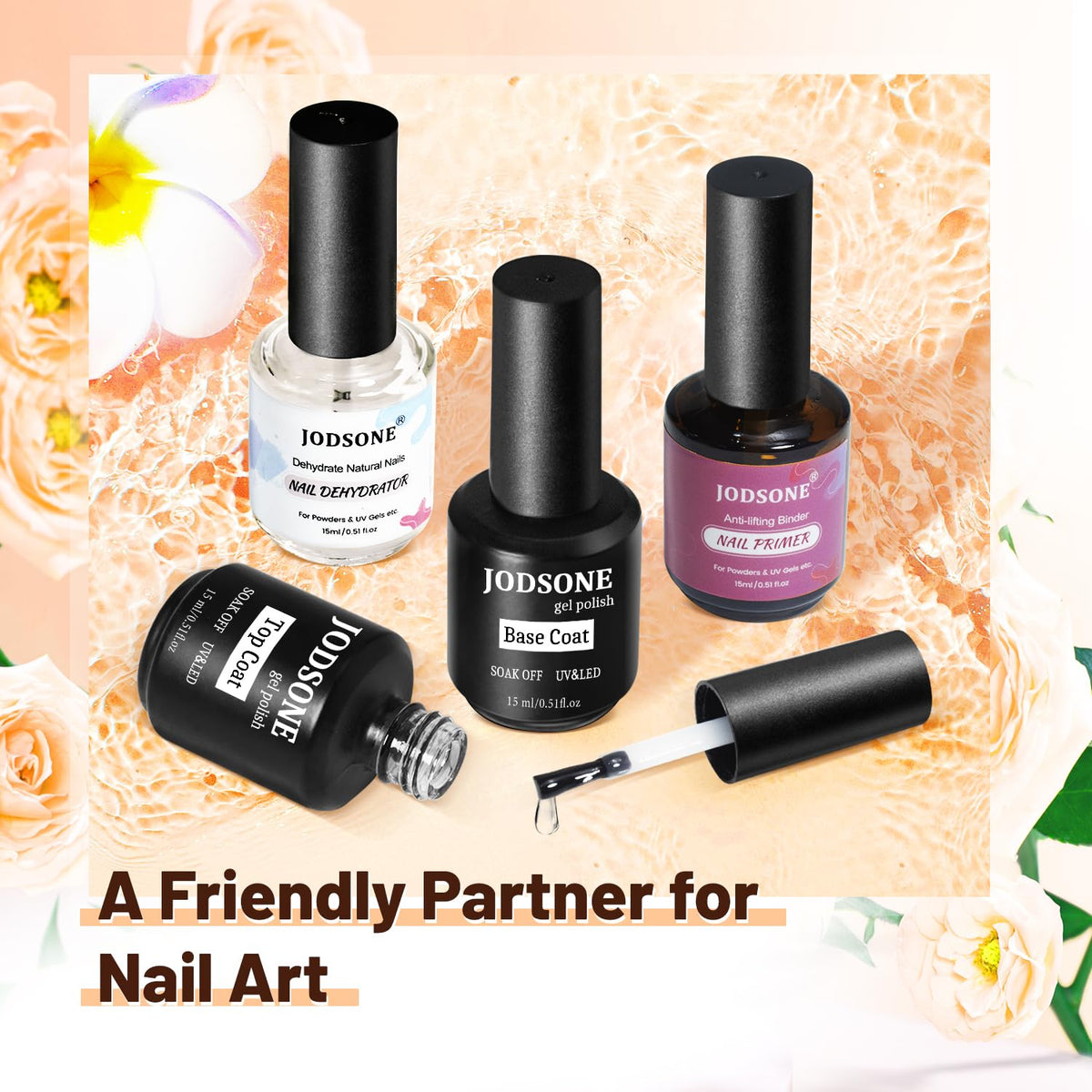 JODSONE Nail Primer Base Coat Top Coat Set lifestyle scene