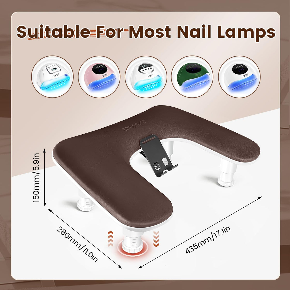 JODSONE U-Shaped Brown Arm Rest top view showcasing non-slip base