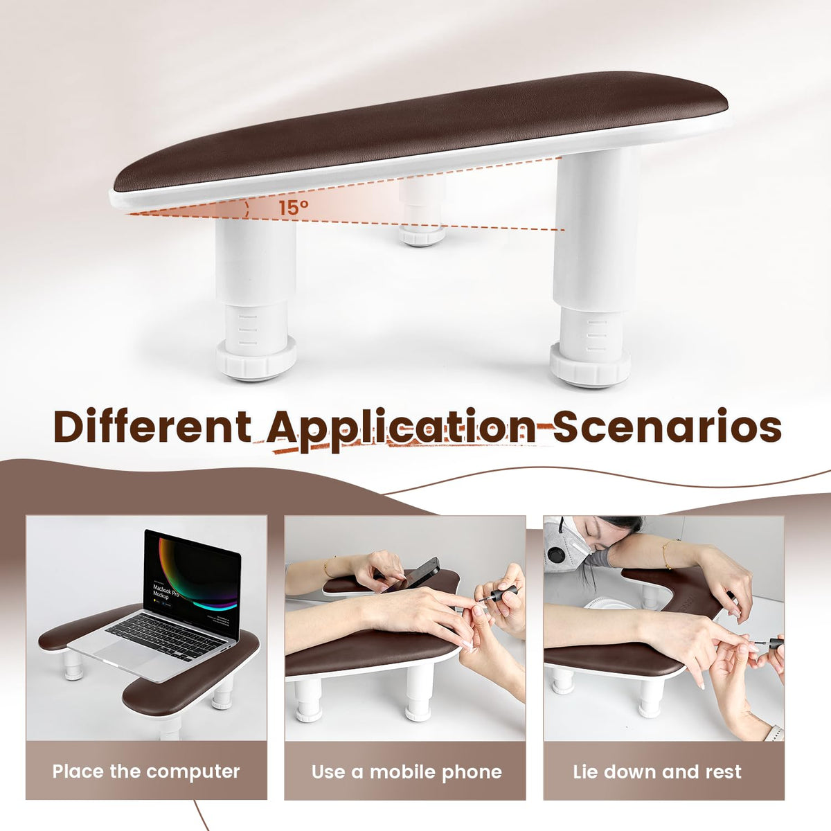 JODSONE U-Shaped Brown Arm Rest with mobile phone holder in use